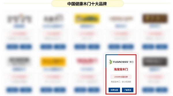 厉害了！兔宝宝木门荣誉“中国木门十大品牌”
