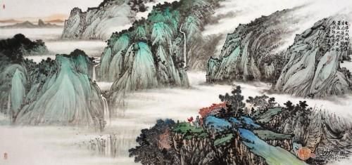 名人字画作品 林德坤写意山水画《春山云起图》