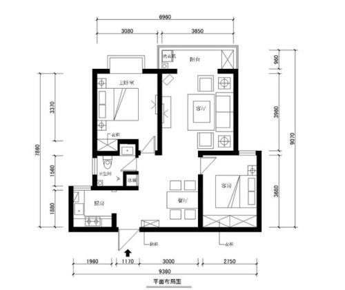 90㎡灰调北欧2室2厅,独立餐厅营造小资情调
