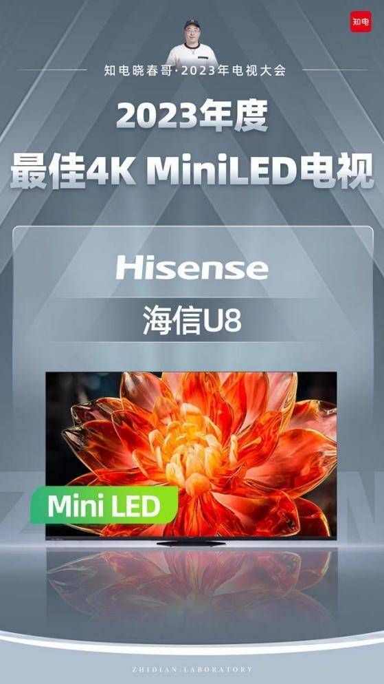 海信电视U8获评“2023最佳4K Mini LED电视”