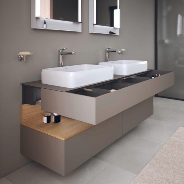 A bathroom with a double sink AI-generated content may be incorrect.